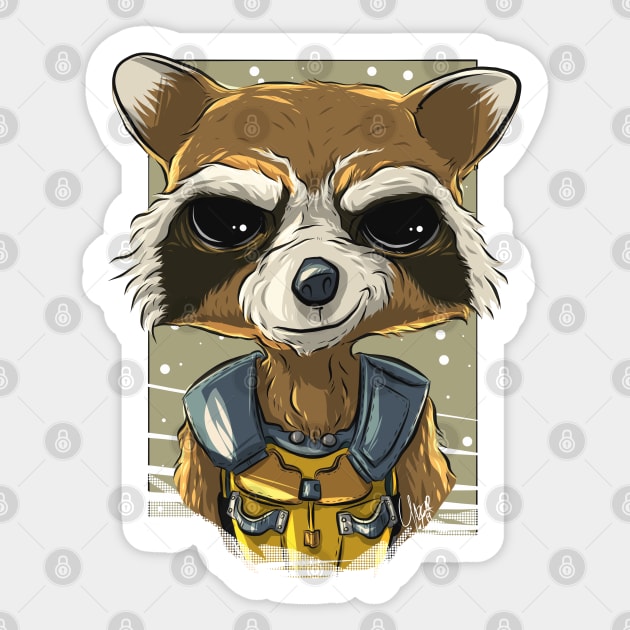 Pop Culture Caricature #14 - Rocket Raccoon Sticker by yazgar